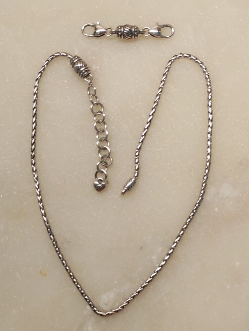 Brighton Silver Charm Necklace Barrel Slide Wheat Chain With Double Clasp J46690